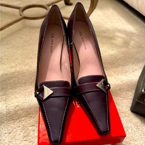 Anne Klein Pointed Toe Eggplant Leather Shoes